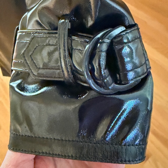 Anne Klein Black Rain Coat Slicker Trench Coat Style Size Medium - Picture 9 of 15